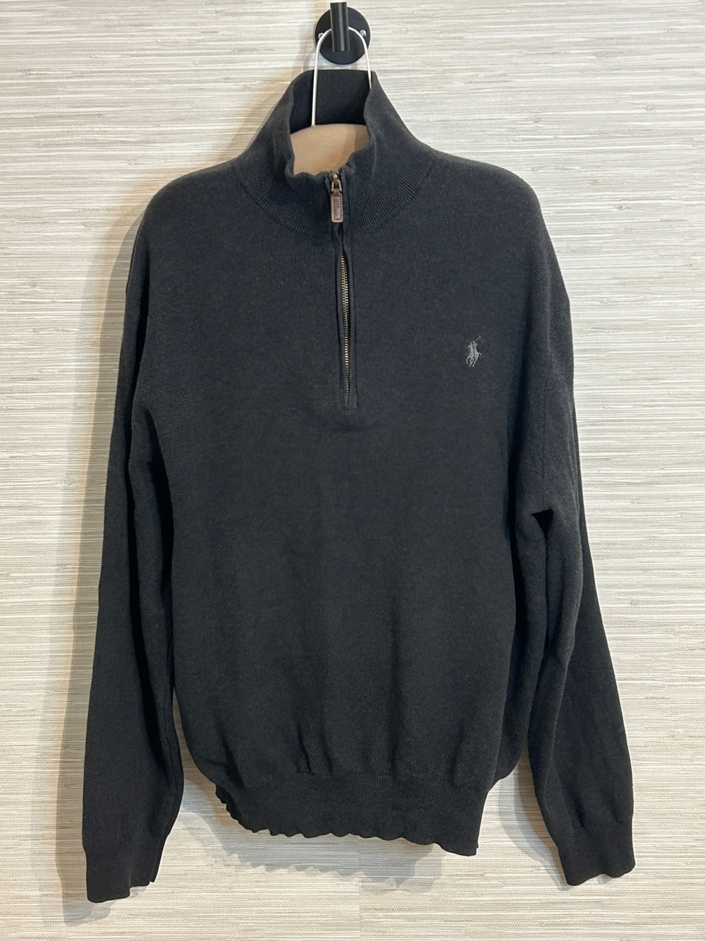 Polo Ralph Lauren Men's XXL 100% Pima Cotton 1/4 Zip Sweater Charcoal Gray Pony